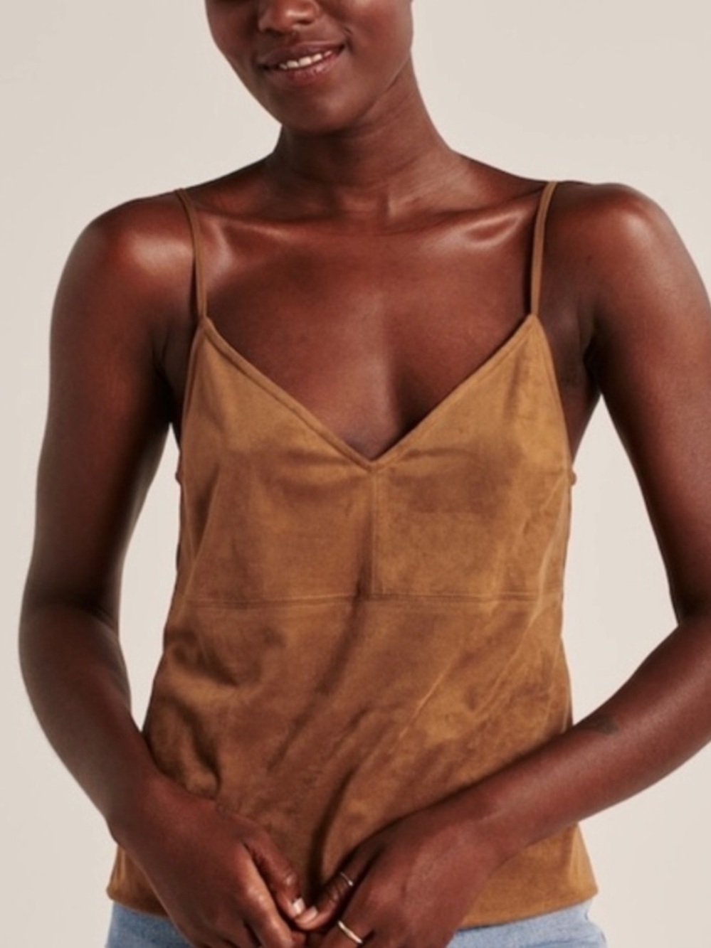 Abercrombie & Fitch Suede V-Neck Brown Tank Top Blouse Small